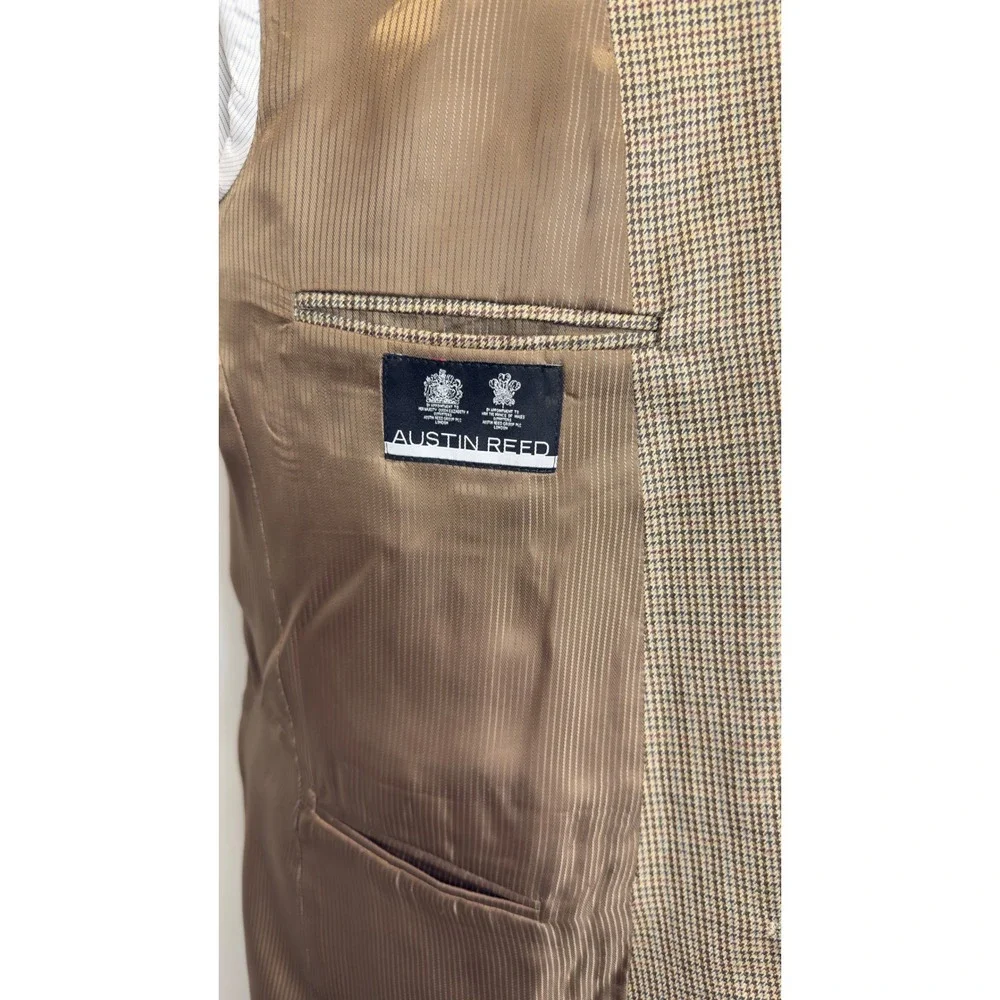 Austin Reed Mens 42R Tan Silk Houndstooth Two Button Blazer Sport Coat Jacket‎